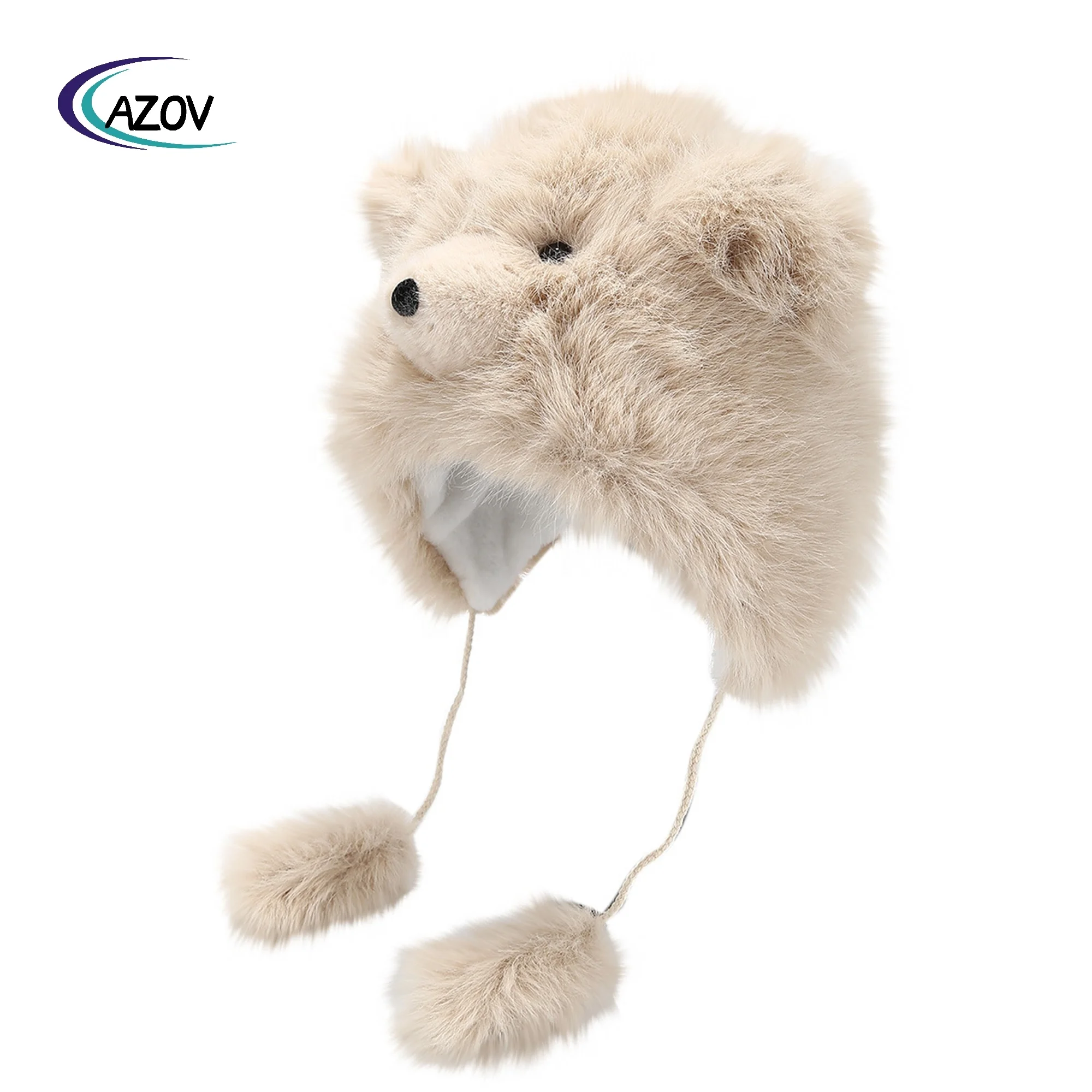 Hat Female Plush Cute Polar Bear Ushanka Cold-Proof Warm Cartoon Earmuffs Hat Windproof Pullover Beanie Hat