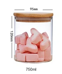 Small Wide Mouth Storage Round Food Clear Custom Borosilicate Glass Jar with Bamboo Lid