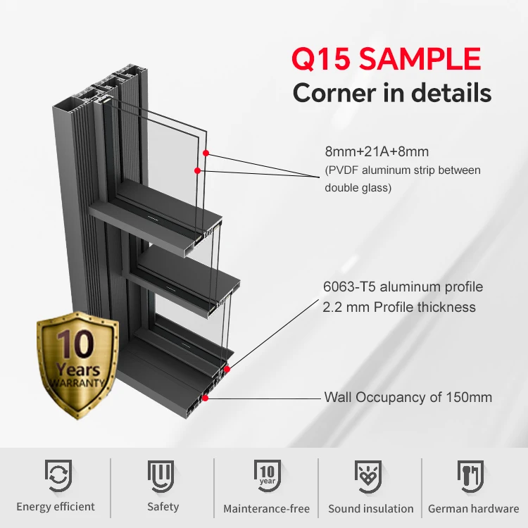 DERCHI moden slim frame black aluminium full view tempered glass external sliding door hurricane impact sliding patio doors