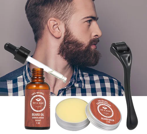 Custom Best Selling Premium Beard Mustache Care Growth Activator Serum Oil Mens Beard Growth Kit With Roller