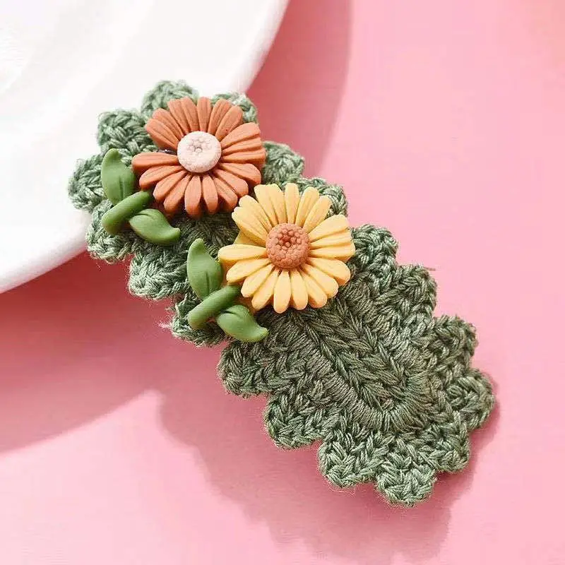Fashion hair decoration cute handmade crochet hair clip with daisy flower baby hair pins for little girls kids