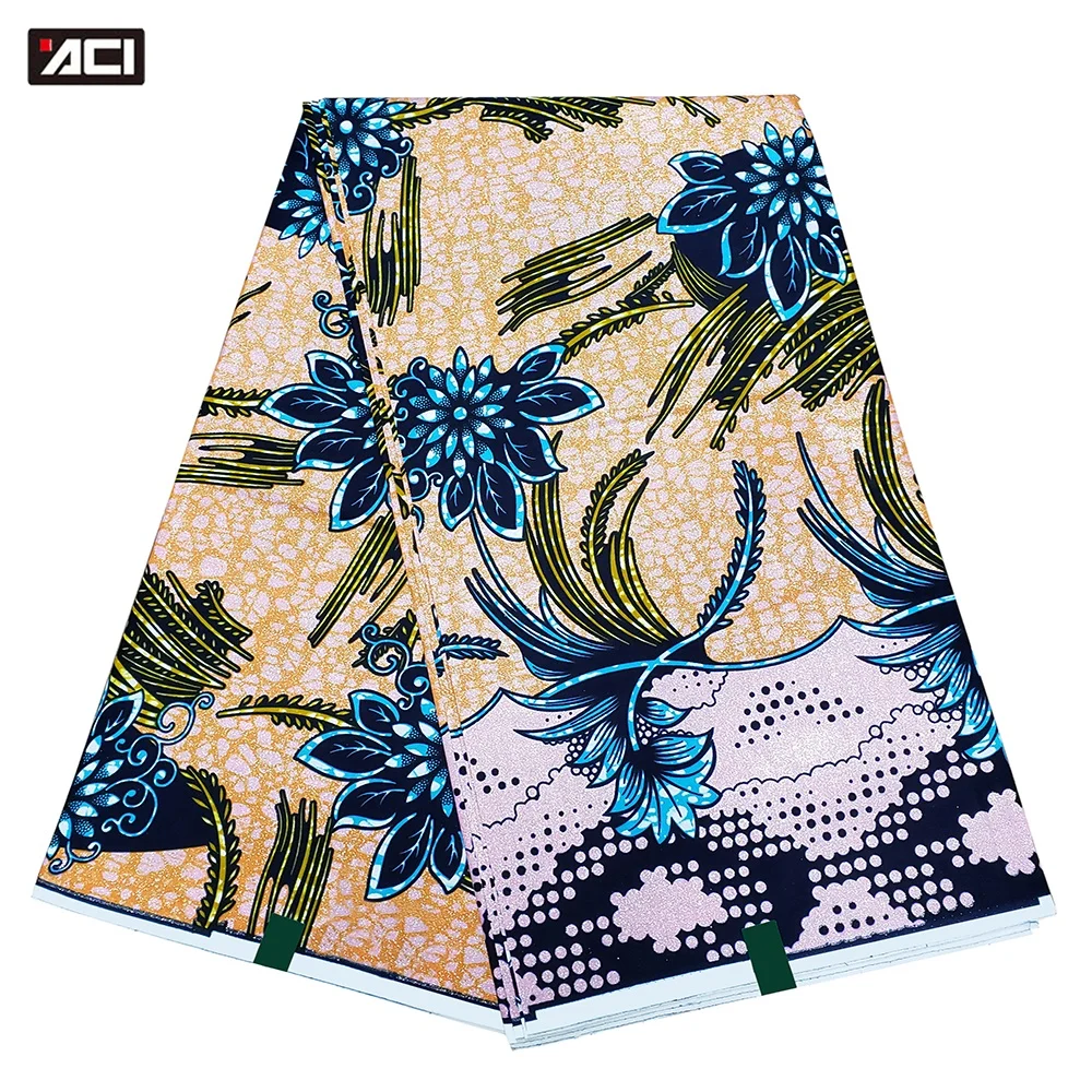 ACI Nigeria Fabric African Cotton Wax Print 2024 New Golden Wax African Real Wax African Prints Fabric 6 Yards For Wedding