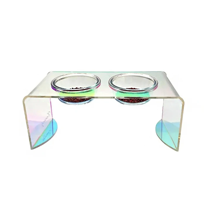 Custom Neon Acrylic Pet Feeder Stand Raised Dog Bowls Holder Rainbow Color Lucite Food Feeding Bowls With Stand Holder
