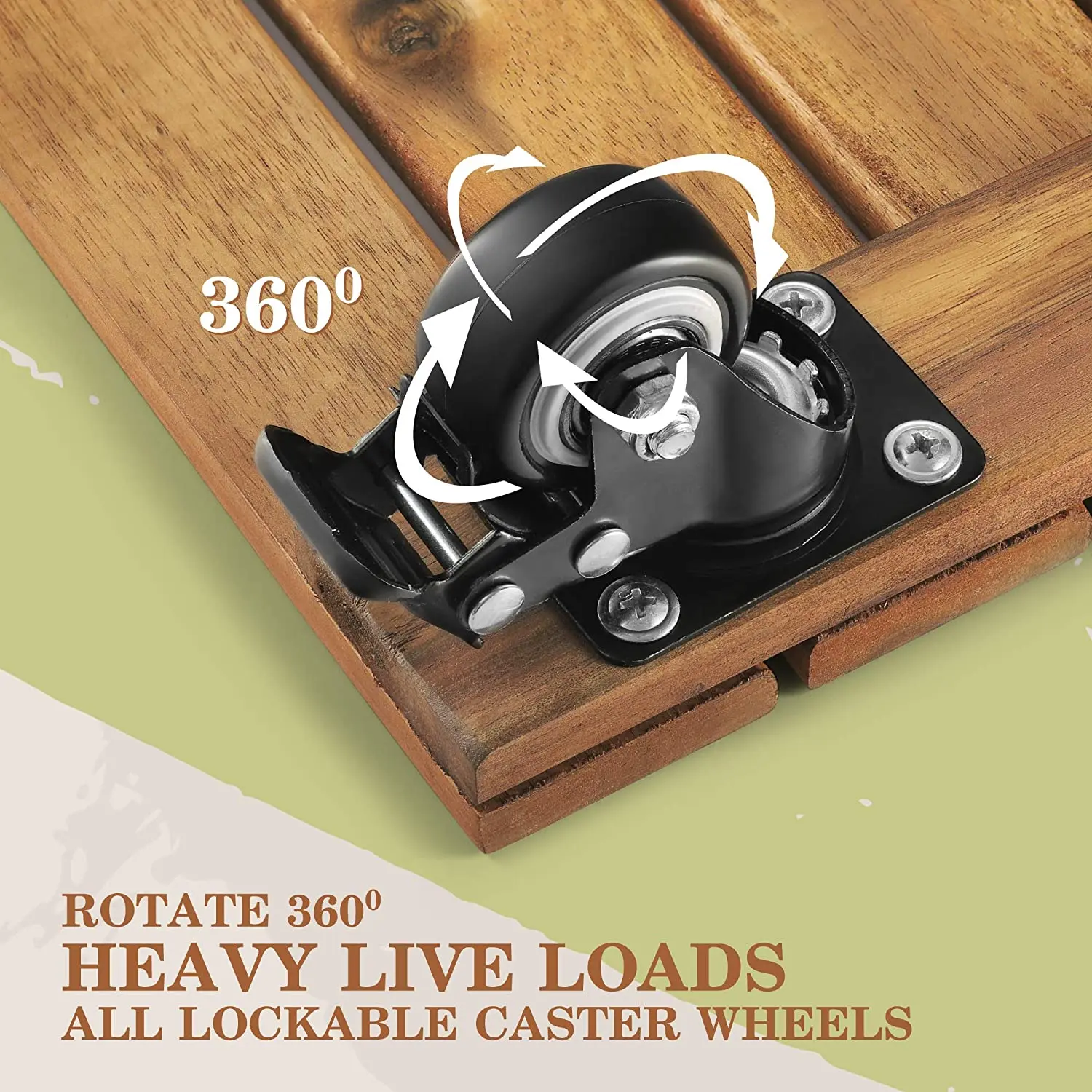 12 inches Square Plant Roller  Wood Plant stand  with 4 Metal Lockable Caster Wheels