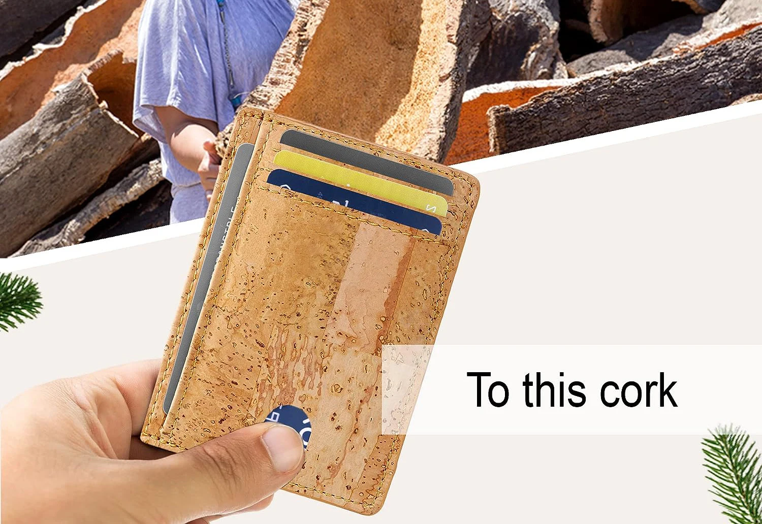 Eco Friendly Vegan Non Leather Cork Slim Wallet Minimalist Card Holder