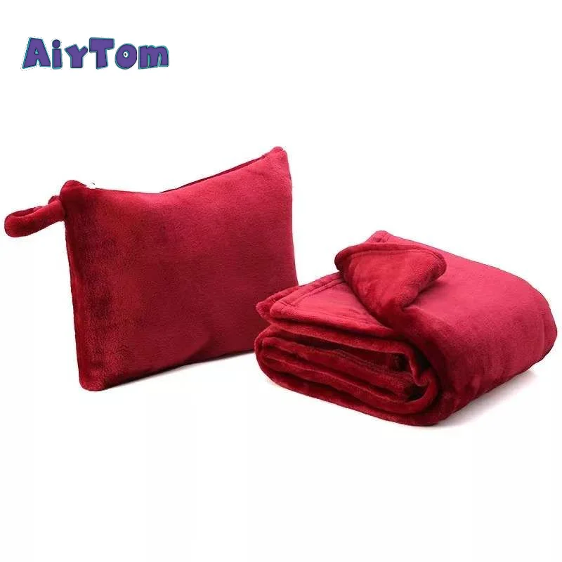 Factory wholesale 100% polyester flannel fleece 2 in 1 pillow blanket foldable travel blanket pillow