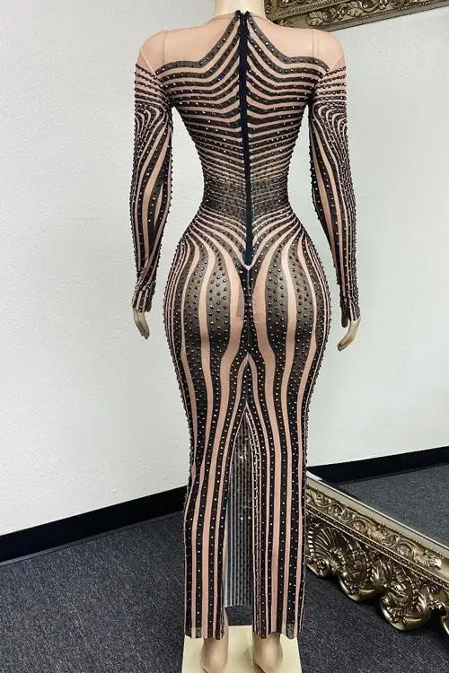 Stripe pattern long Sequin mesh evening dresses party ladies sexy club dresses fashion summer african dresses
