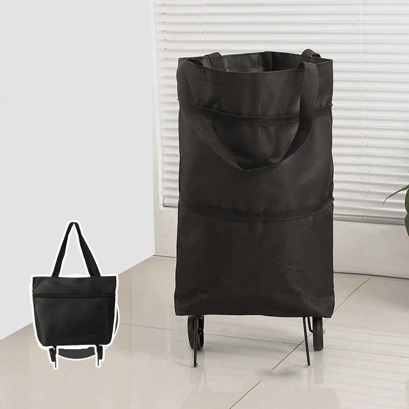 Oxford Cloth Multifunctional Foldable Portable Shopping Cart With Wheels Detachable Supermarket Travel Daily Storage Bag