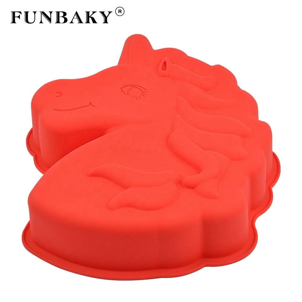FUNBAKY JSC3100 Bakeware large volume single unicorn shape cake silicone mold cake decorating tools cake pan for family party