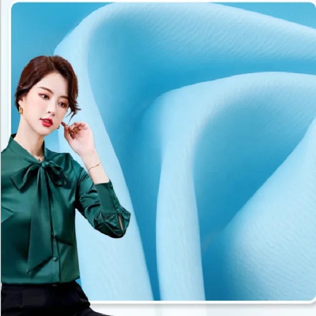 Colorful smooth shiny Mulberry silk Repreve 100% recycled polyester satin moss crepe fabric for pajamas weddings dress materials