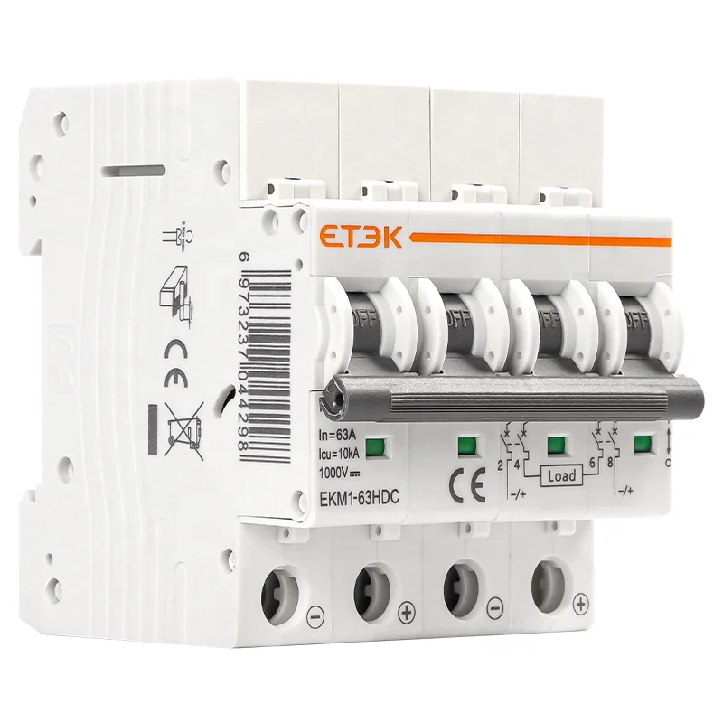 ETEK 4P DC MCB 10KA 1000VDC 63A Прямая продажа с завода автоматический выключатель постоянного тока для системы распределения питания постоянного тока