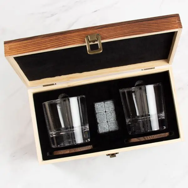 Iwin Wholesale Crystal Whiskey Glass Gift Set With Whiskey Stones Wooden Gift Box And Stones Coaster For Party Hotels