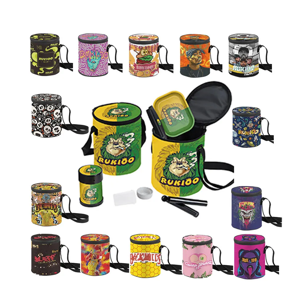 Factory New Designs Smoking Kit Bucket Bag Package Custom Logo Metal Tray Herb Grinder Rolling Machine Smoking Accessories Set