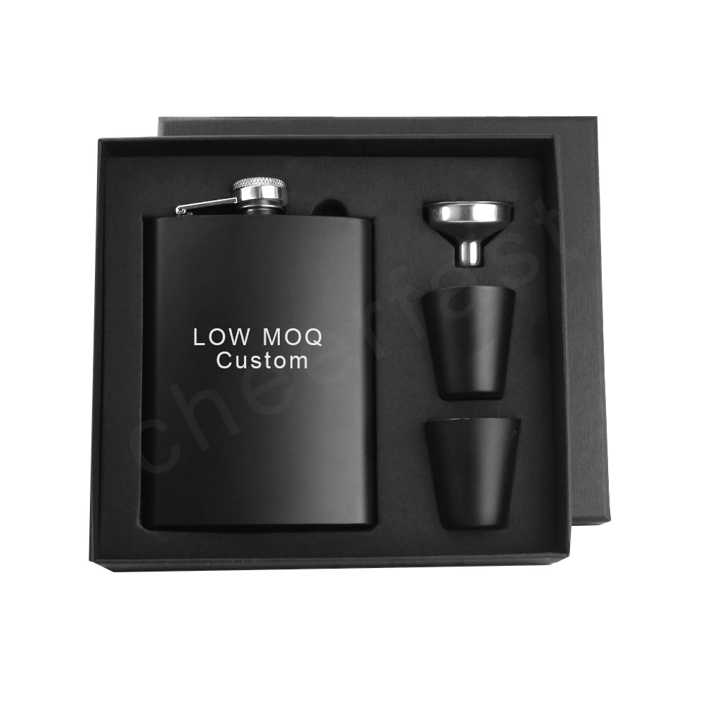 Лидер продаж плоская фляжка для ликера из нержавеющей стали с черной краской подарочный набор карманная 8 унций