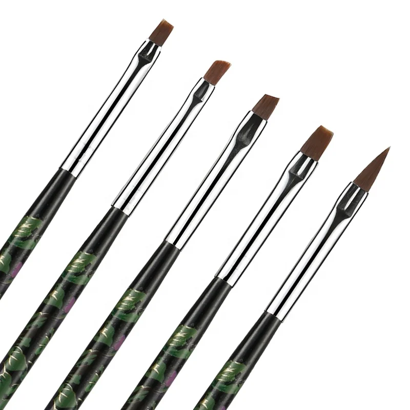5PCS set Nail Art Brushes Wood Flower Acrylic Gel UV Polish Painting Builder DIY Salon Pen Flat Brush Kit Styling Tools Manicure