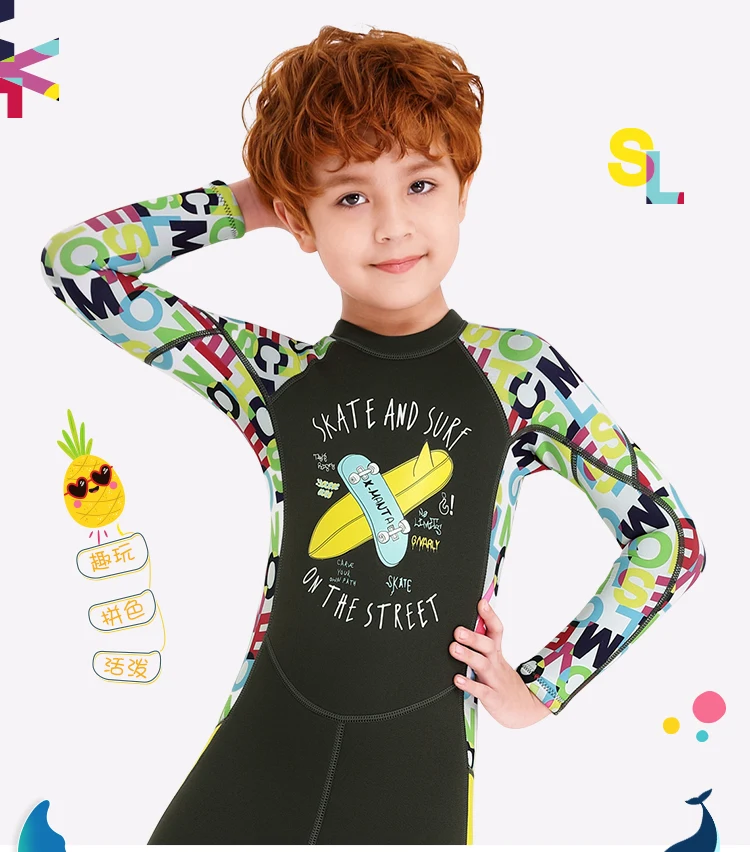 Fahion Design kid bikini swimwear uv protection wetsuit one piece uv swimwear fabric keep warm sun protection swimwear