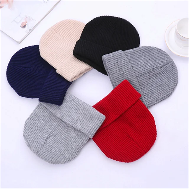 High Quality Winter Plain Dyed Custom Beanie Hat 100% Acrylic Warm Knitted Beanie Custom Logo