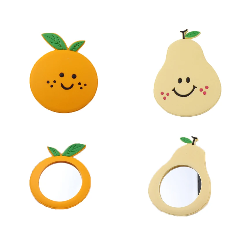 Cartoon mini Plastic Compact orange pearl fruit shape small pocket make up  Hand mirror for girl