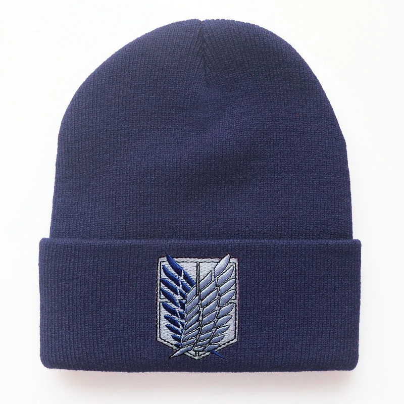 Japan Cartoon Anime Winter Beanies Hat Attack on Titan Women Men Gothic Street Knitted Bonnet Hats 100% Cotton Warm Beanies Hats