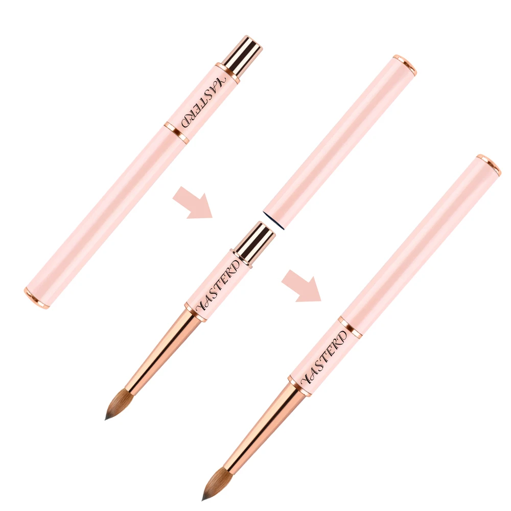 Высококачественные розовые 100% чистые акриловые кисти Kolinsky с логотипом на заказ, обжимные кисти размером 12 14 16 18 с коробкой для маникюрной пудры