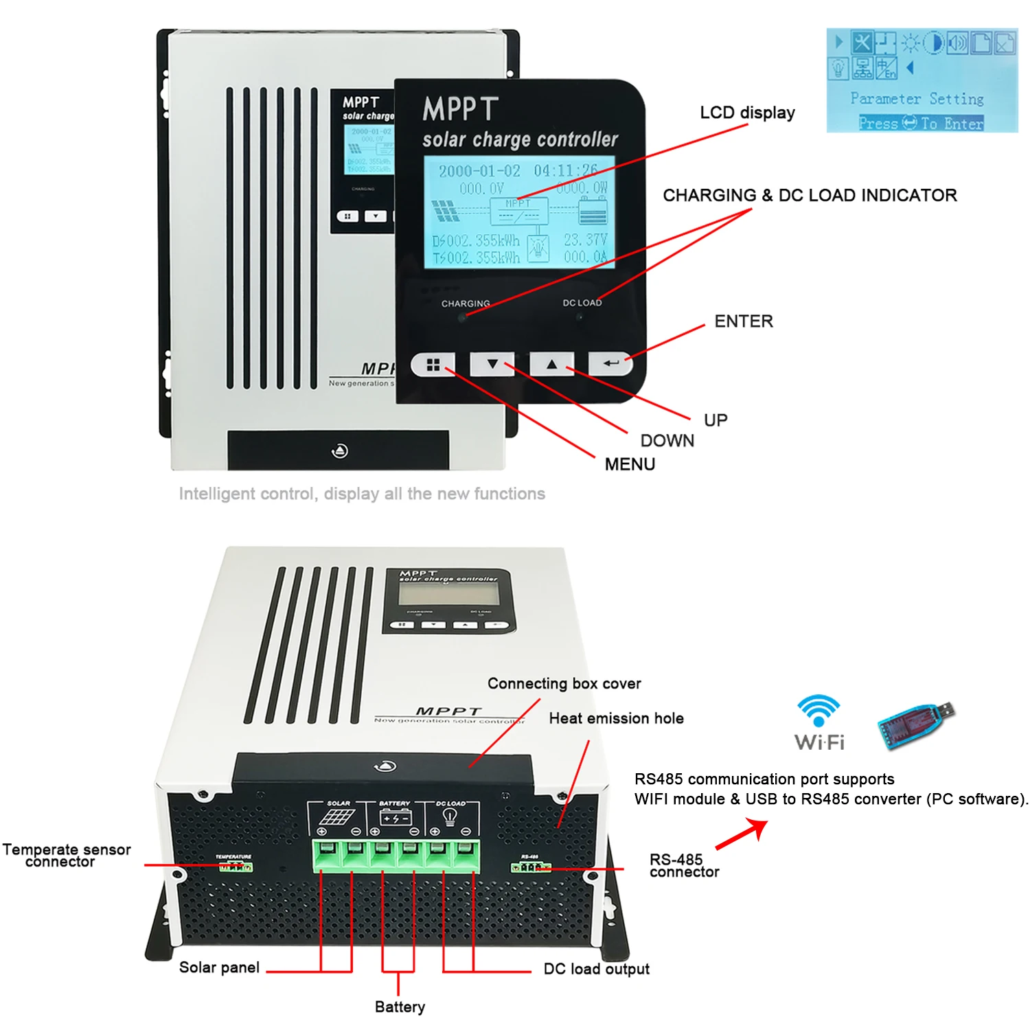 55 amp mppt new controller 96V auto wake up dead battery 48V/60V/72V/84V/96V DC180V PV 5.5KW solar tracker controller dual axis