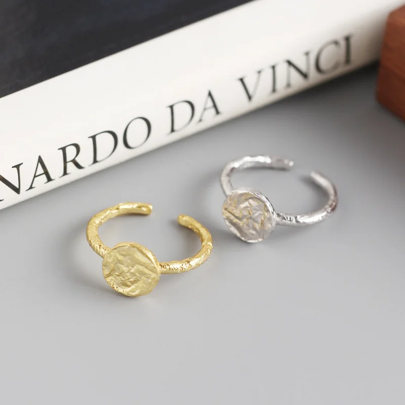 Geometric Round 925 Sterling Gold/Silver Vermeil Women Simple Finger Rings Fine Jewelry