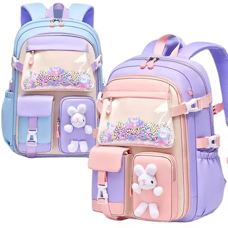 GQ BAGS New Waterproof Mochila School Bags For Girl Cute Rabbit Backpack For Kids High Quality 180degrees Open