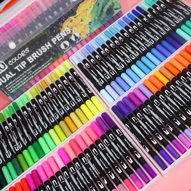 Watercolor Pen Brush Markers Dual Tip Fineliner Drawing for Coloring Art Markers 12 24 36 48 60 72 100 120 Colors Pens