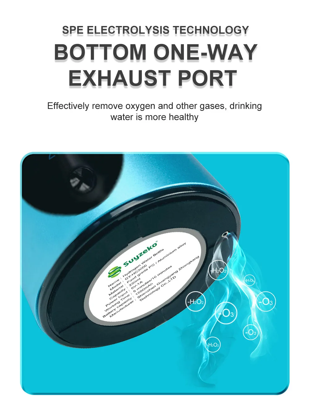 Suyzeko Free Shipping portable Popular water hydrogen bottle generator SPE PEM hydrogen water equipment 6000ppb hydrogen cup