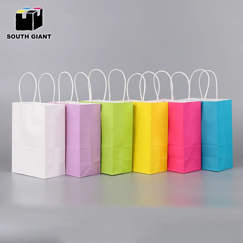 Manufacturer Cheap Customized Handle Assorted Color Party Favor Gift Shopping Carry Kraft Mini Small Paper Bag