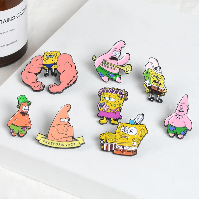 Fashion Creative Spongebob Cartoon Enamel Brooch Pin Personalized Custom Metal Magnetic Badges