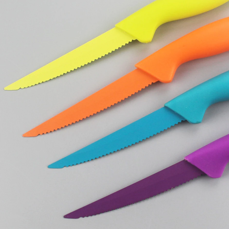 Homsense Manufacturers Wholesale Wholesale Kitchen Accessories Colorful Non-stick Coating 4 Pcs Steak Knife Set