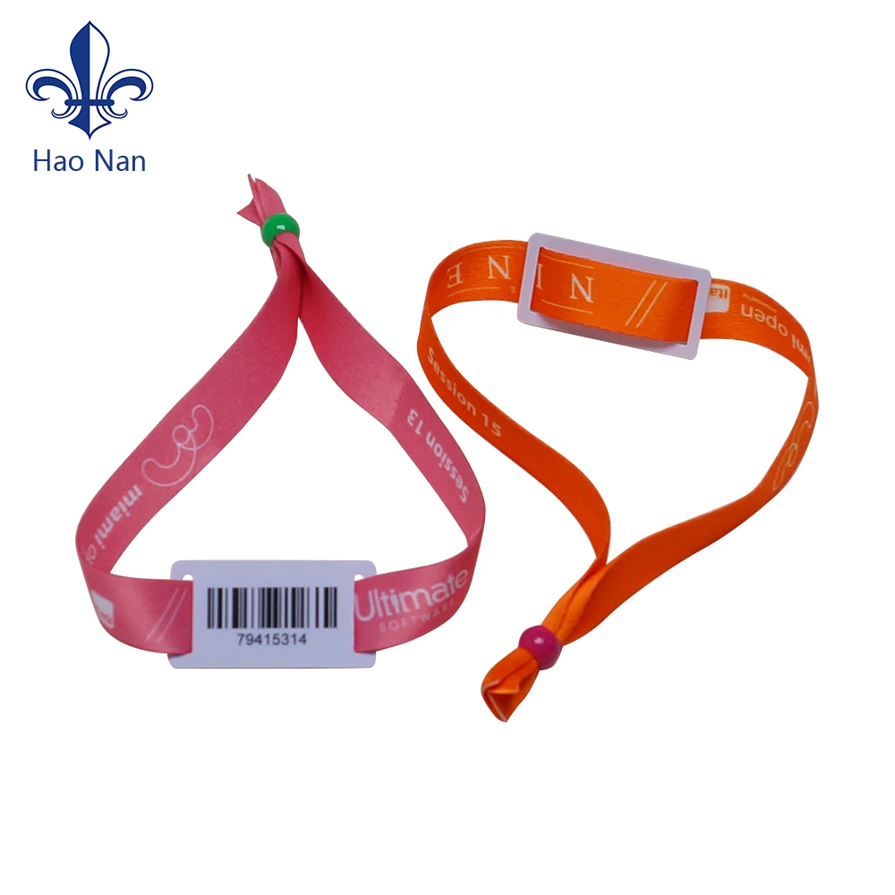 Promotional RFID wrist bands custom logo NFC wrist band fabric bracelet with plastic card polyester wristbands for events