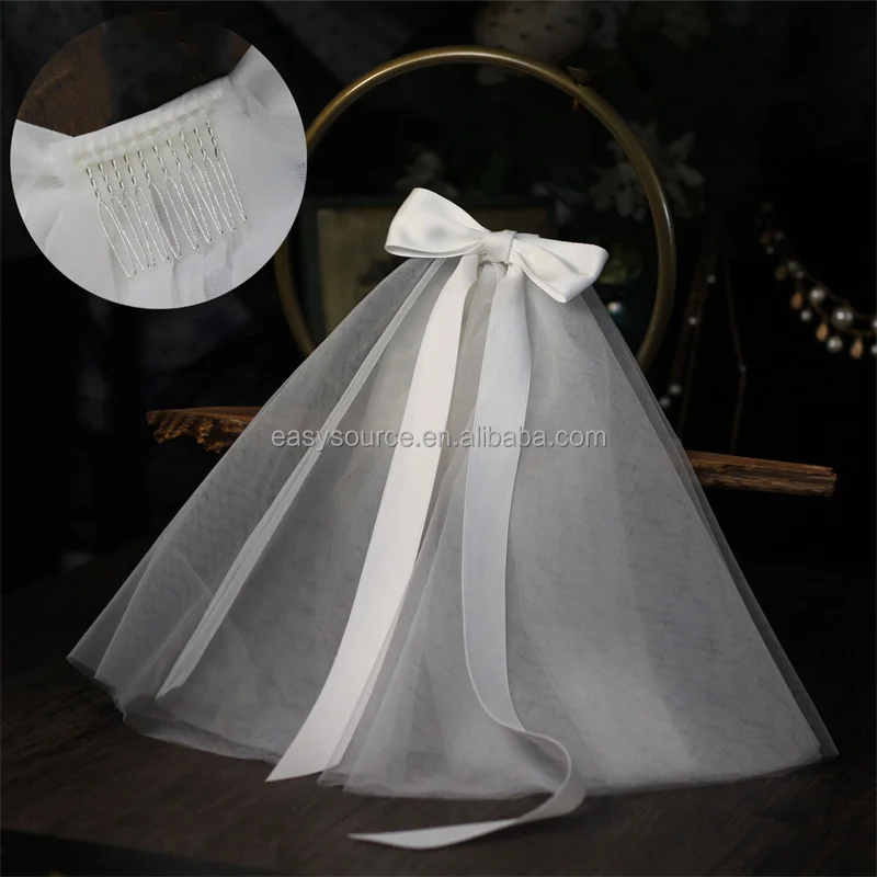 YM106 shoulder Length Bridal Veil with Comb bow Finger Tip Wedding Veil Bride Hair Accessories
