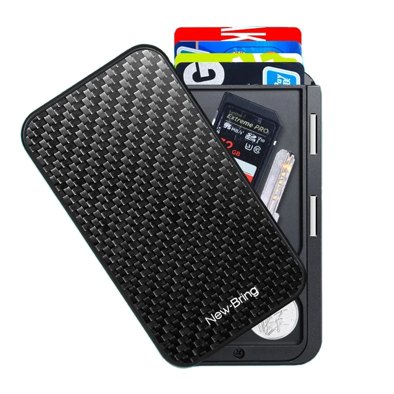 
Spot wholesale customizable RFID guard against theft magnet slide pop-up card case men card holder pack 