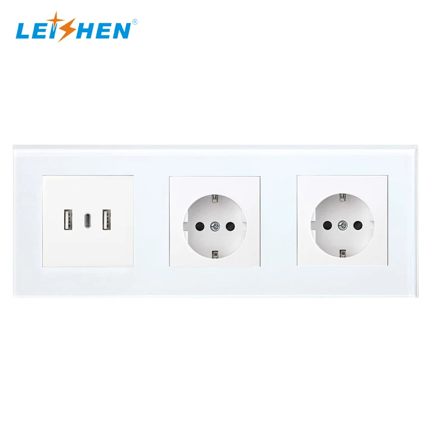 Factory Wholesale Price 16A 3 Gang 3 Way Schuko Switch Wall Combination Socket With Switch and USB Ports