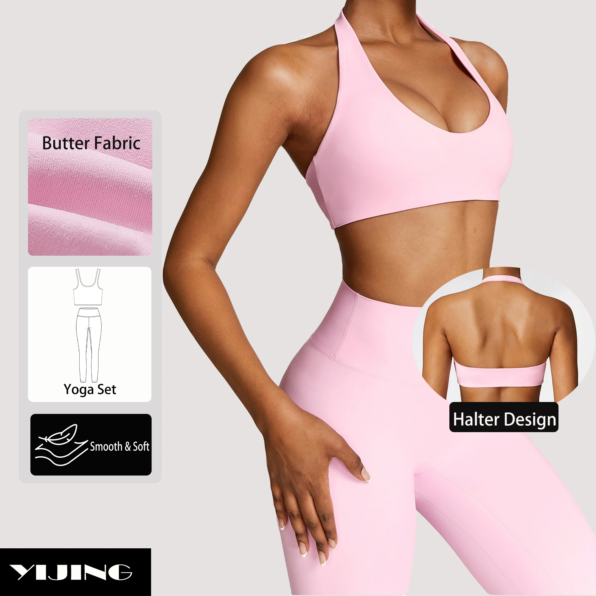 Yijing New Style Private Logo Service Fitness Summer Sports Wear Halter Neck Sports Bra Sportswear & Gym Wear