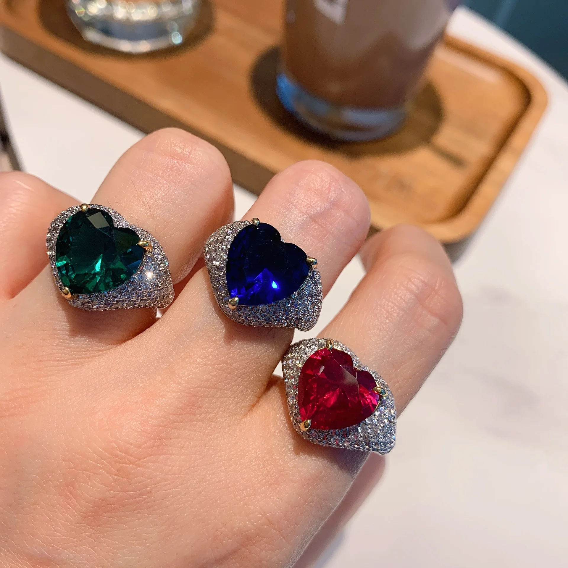 fine 925 sterling silver diamond rings jewelry luxury big ruby sapphire emerald cz zircon heart engagement rings for women