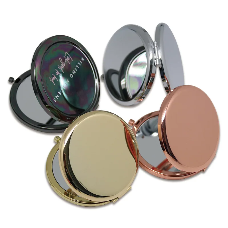 New Style Souvenir round double side metal pocket mirror gold plated make up compact mirror customized logo