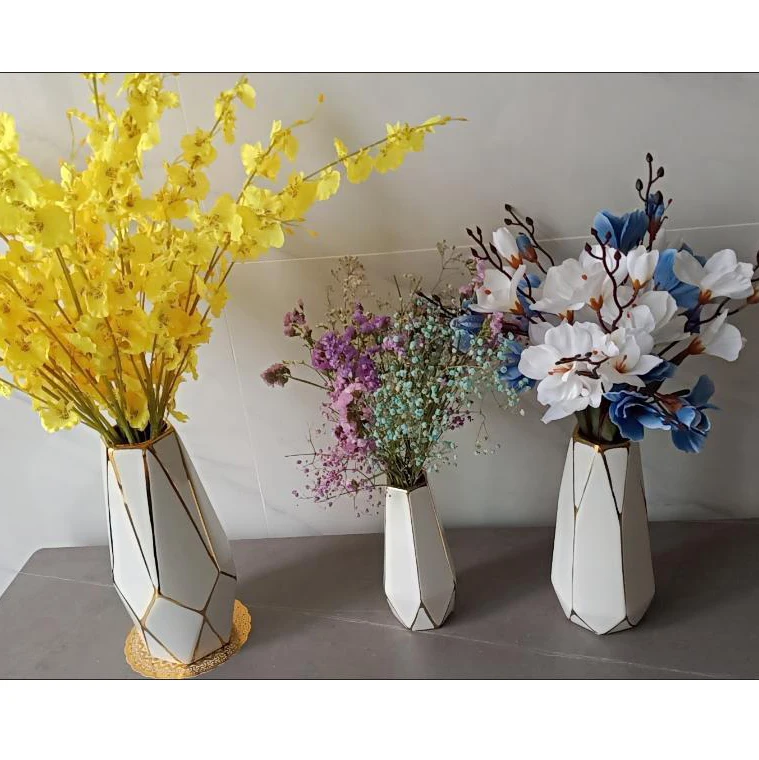 YOUYIZUO European Luxury Ceramic Travertine Vase Jar Short Flower Vase Round Ribbed  Vase Glass