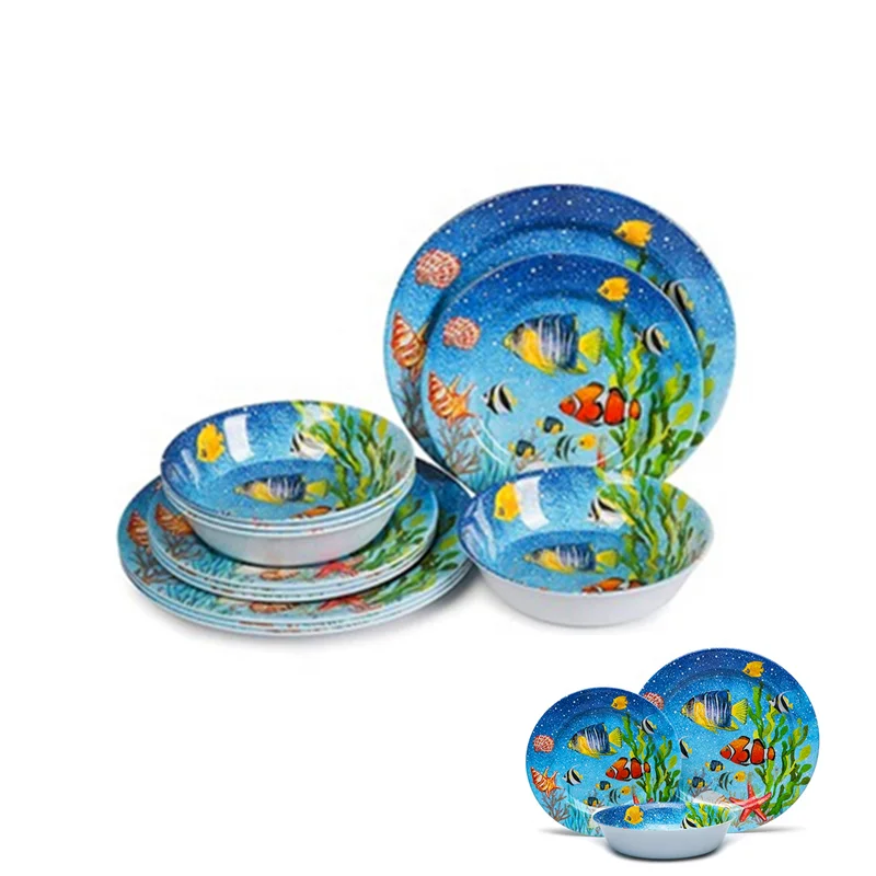 Dinnerware Sea World Print Melamine Dinner Set For 4 People Camping