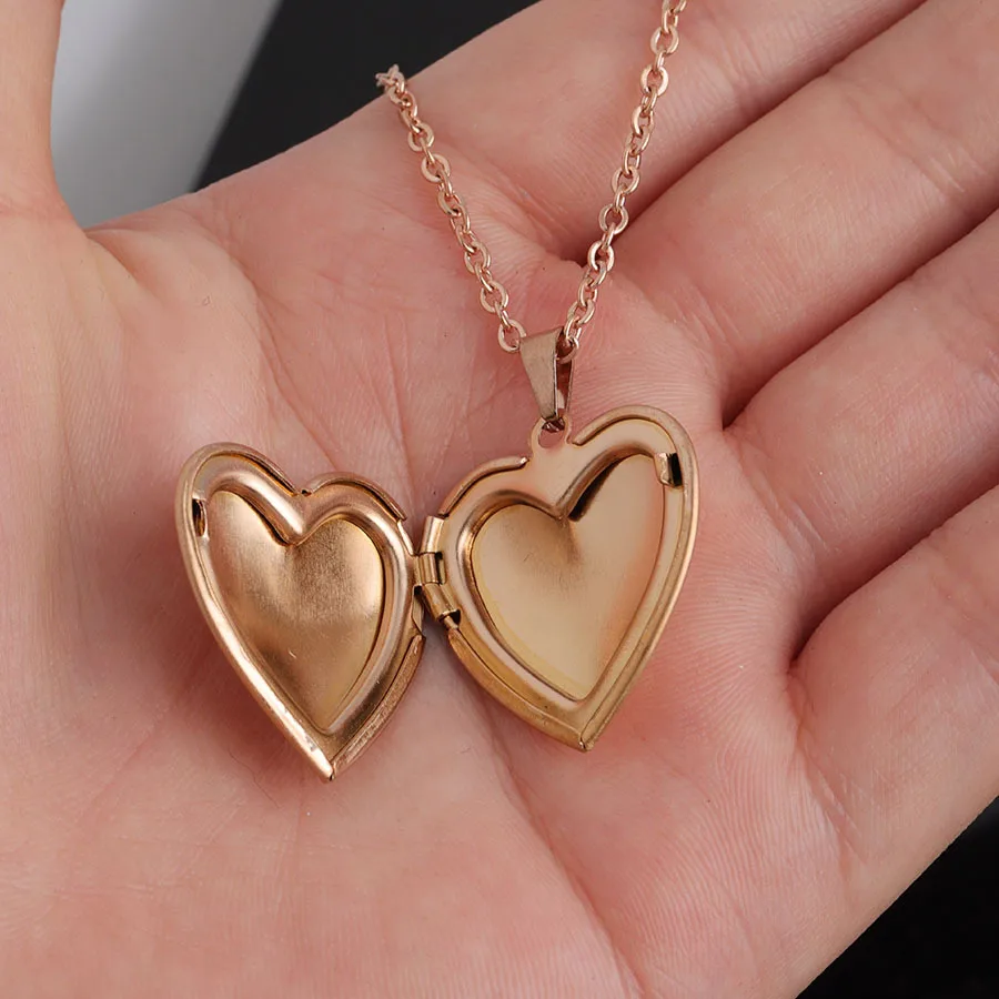 Stainless Steel Photo Frame Chain Necklace Heart Locket Pendant Custom Logo
