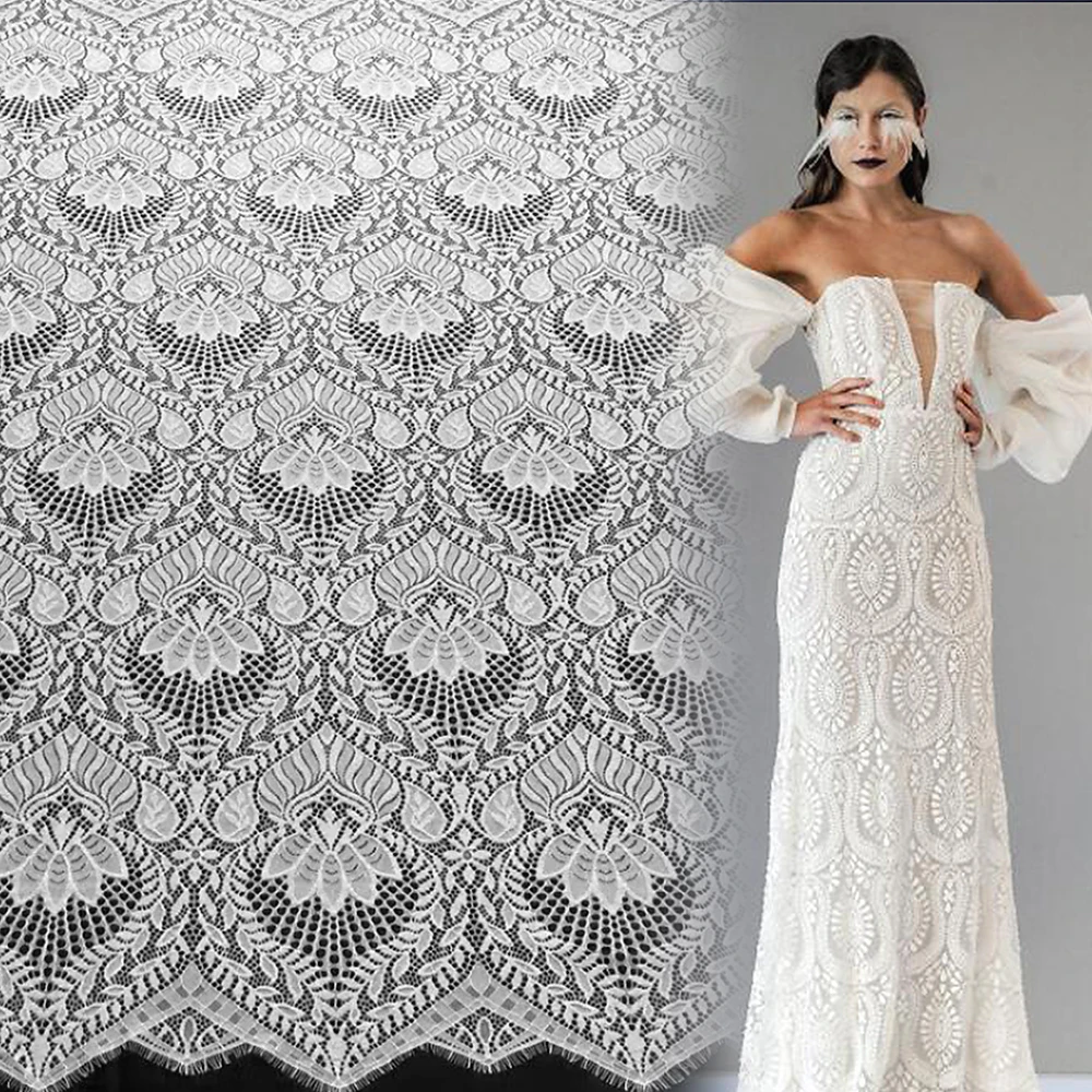 9076Yanzi custom bridal wedding dress Luxury tissu en dentelle french tulle lace chantilly eyelash lace fabric