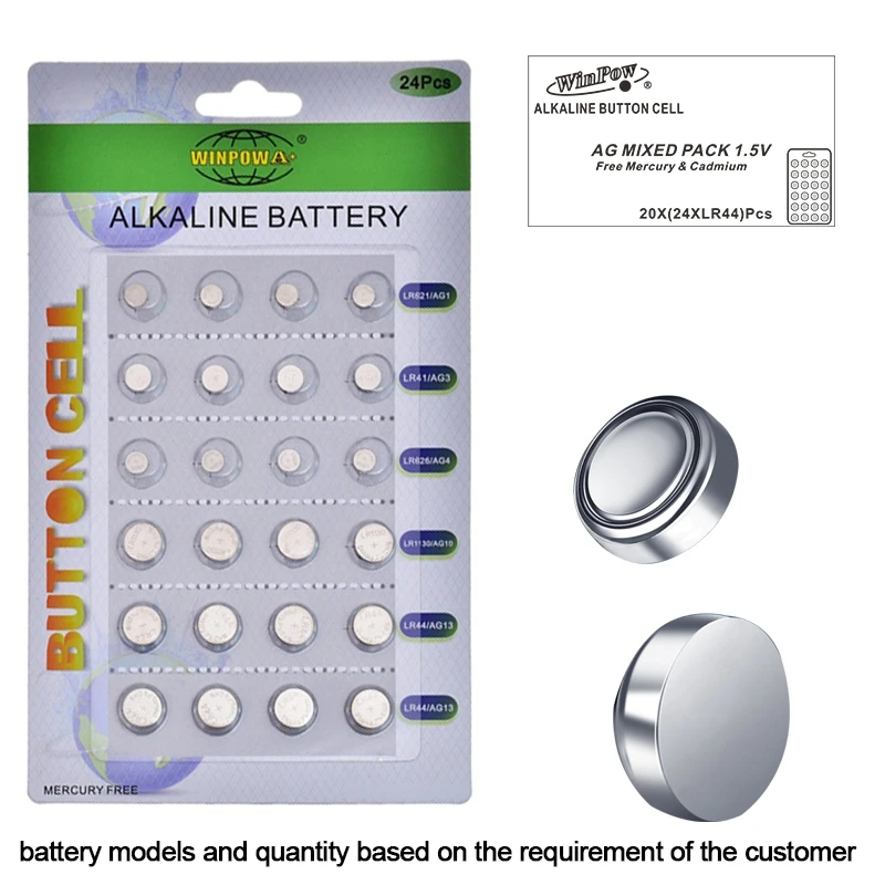 Free Sample 1.5 volt ag6 AG1 lr621 AG13 lr 44 lr44 1.5v button cell battery batteries for wrist watch