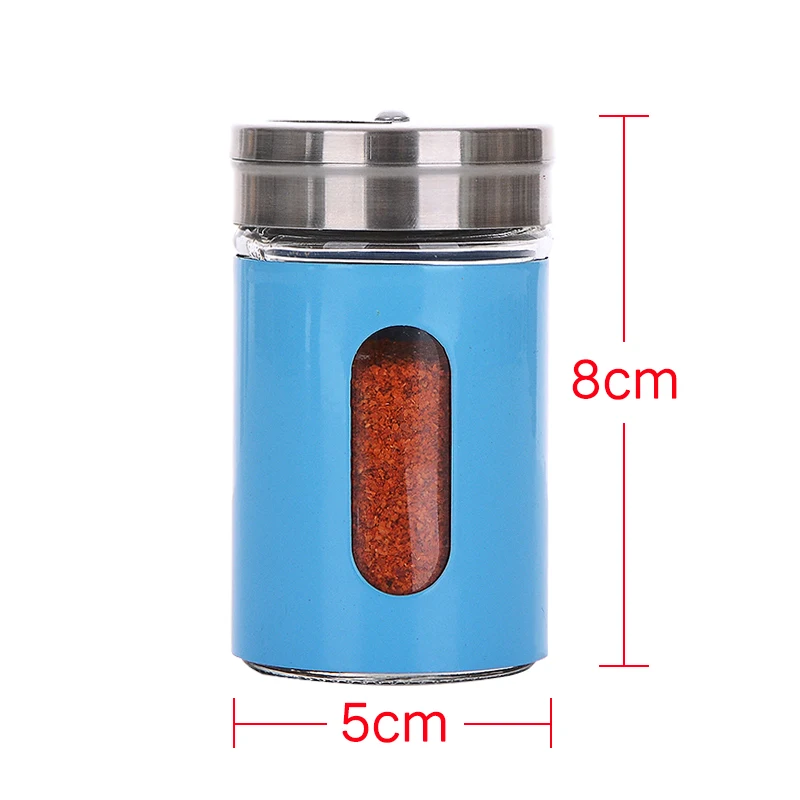 Wholesale 80ml blue seasoning shaker salt and pepper shakers set with metal lid