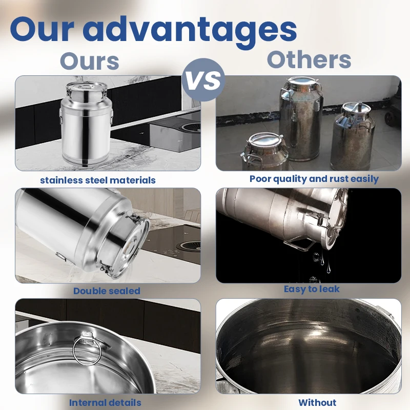 DaoSheng Stainless Steel Milk Pot Leakproof Airtight Milk Can Container Pail Large Capacity Storage Tank Bucket