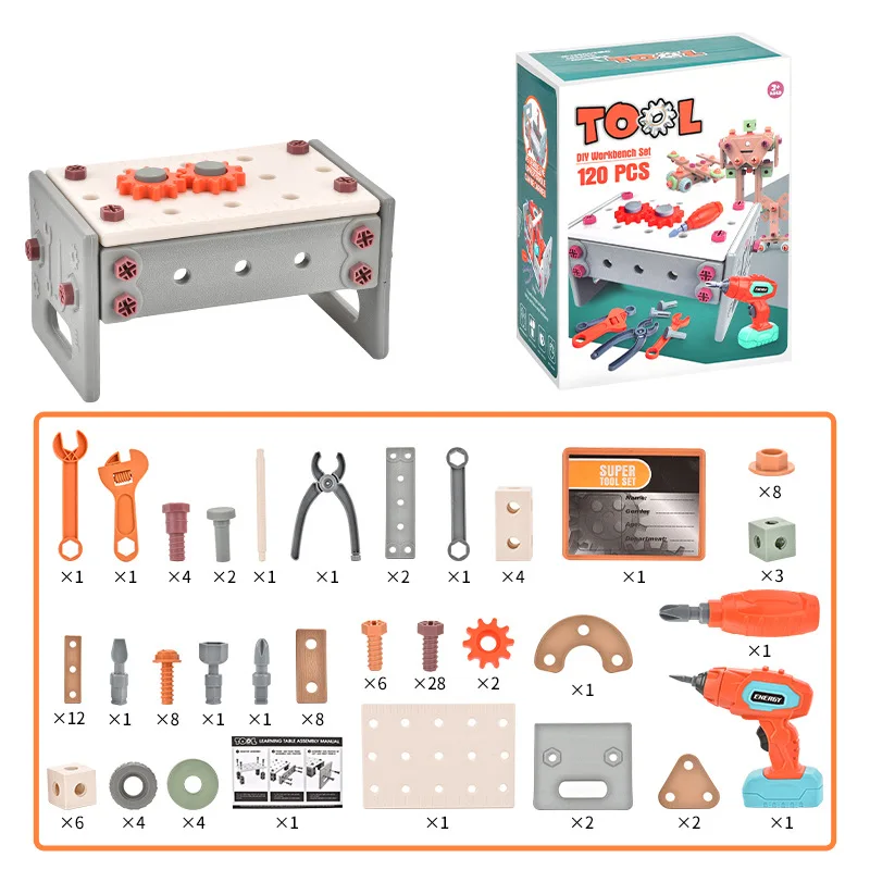 Kids Diy Tool Set Educational Disassembly Electric Drill Tool Box Pretend Play Toddler 3d Creative Puzzle Block Toys