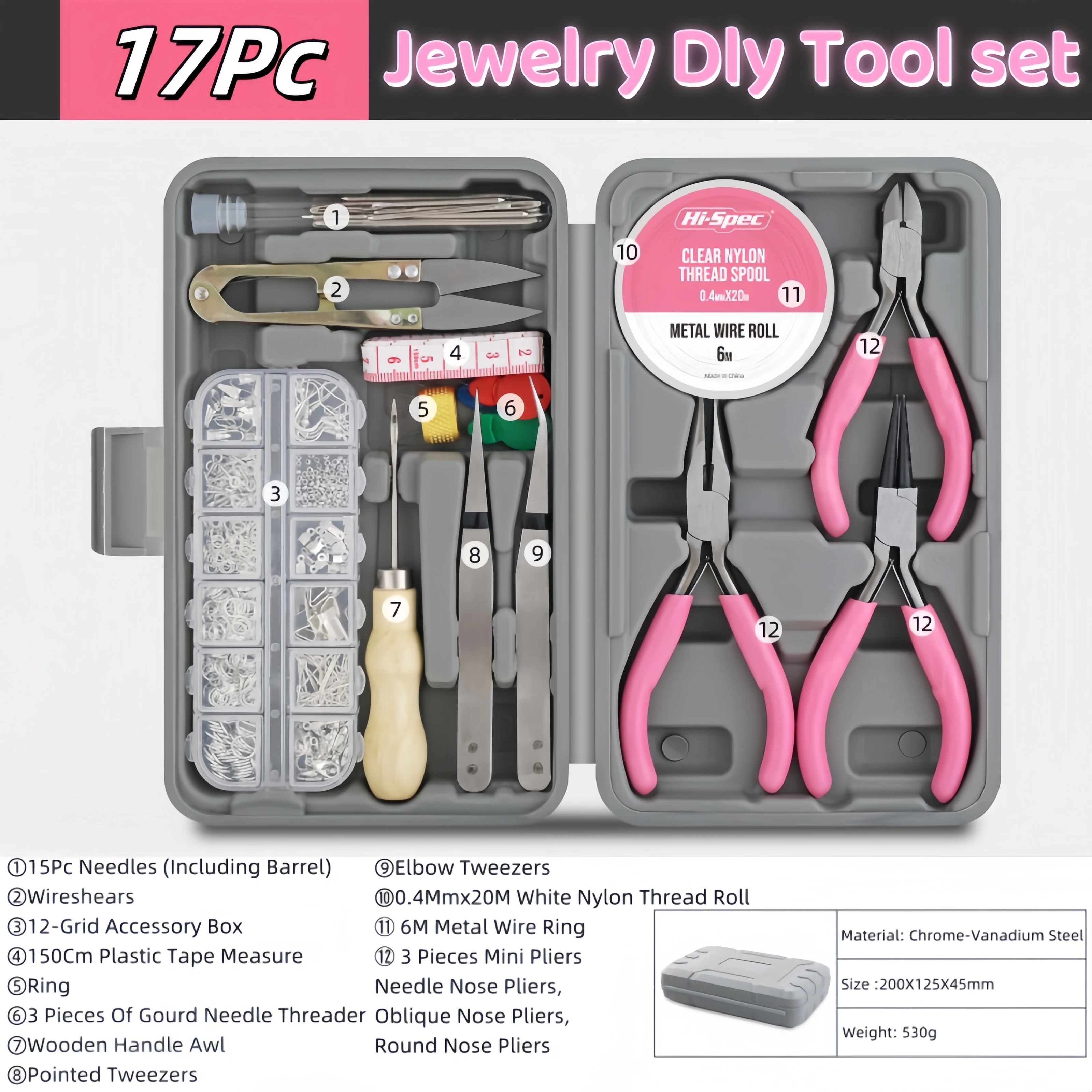 17-Piece Customizable Jewelry DIY Tool Set OEM Support Available Packaging High Quality Beauty Tools Set Box