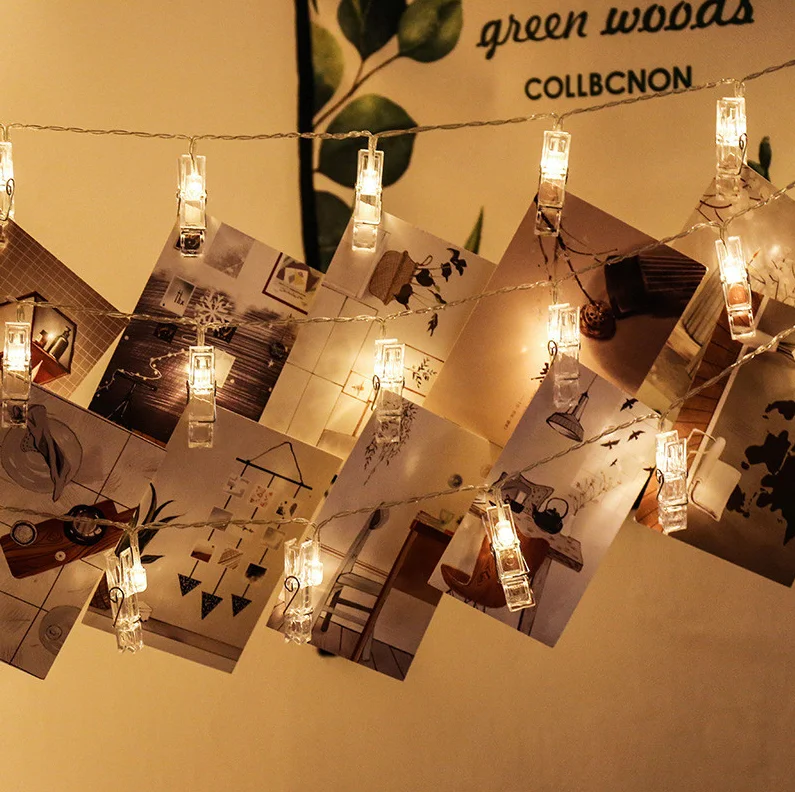 LED String lights Card Photo Clip Holder Fairy Garland lamp For Christmas New Year Wedding Party Decoration Battery holiday lamp