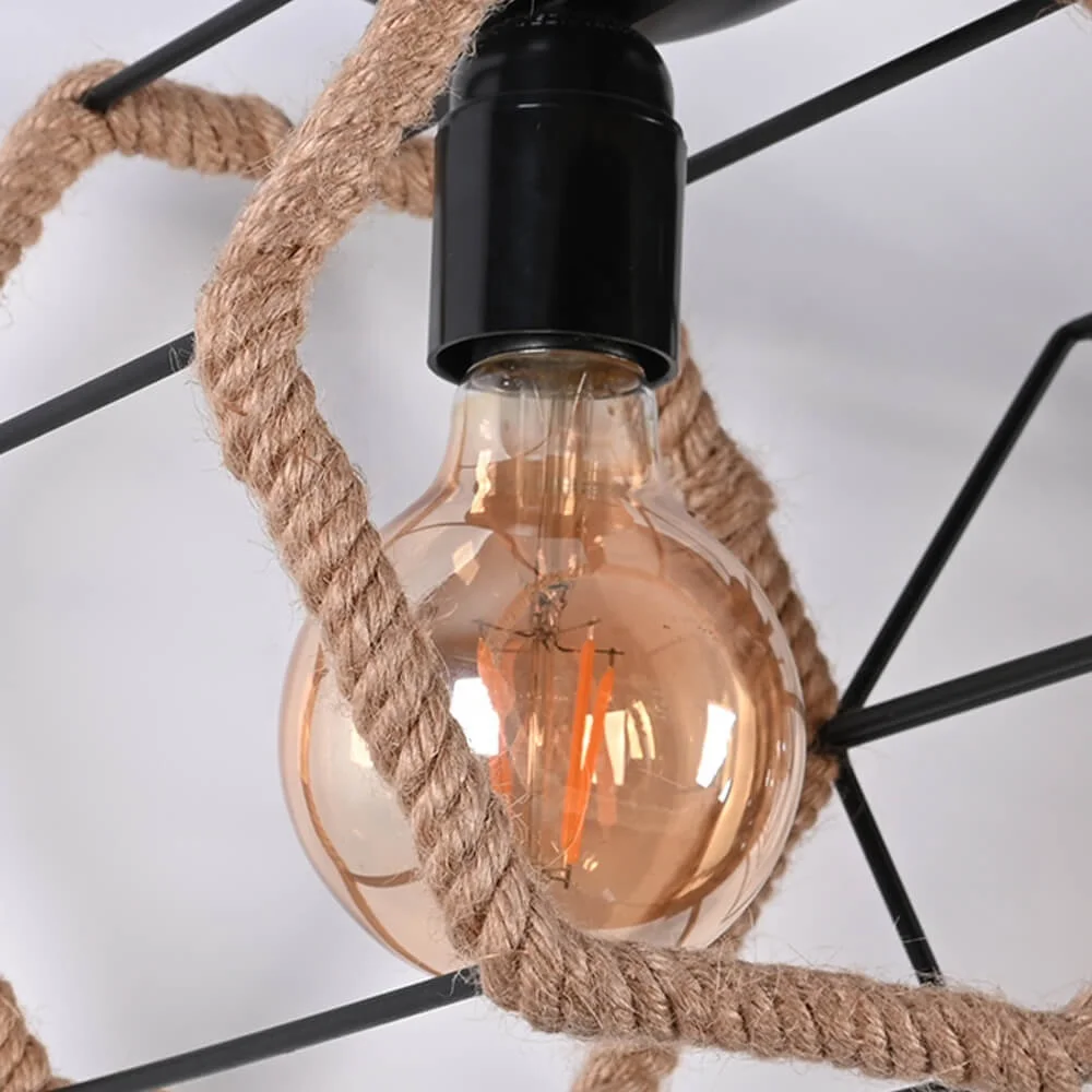 Golden Chandelier Lights and Lighting Home Retro Design Hanging Iron Pendant Lamparas Big Rope